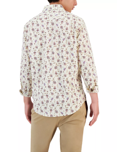 CLUB ROOM Men's Monan Floral Button Shirt Bright White Medium
