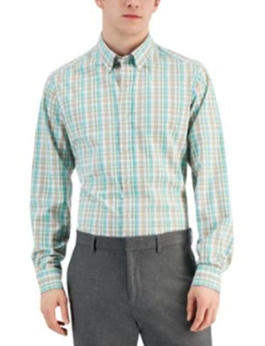 Club Room Mens Plaid Dress Shirt Button Down White Orange Green XL