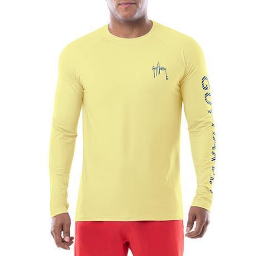Guy Harvey Mens Crew Neck Long Sleeve Classic Fit Graphic T-Shirt Yellow Medium