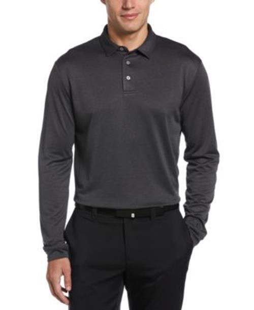 PGA TOUR Men's Micro Birdseye Print Long-Sleeve Polo Shirt Black Lava XL