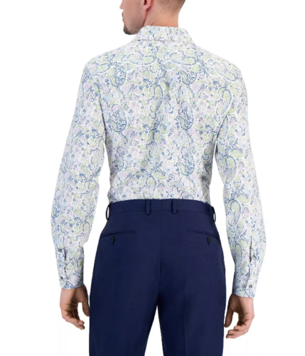 Alfani Mens Button Down Dress Shirt Paisley White Lavender 17 17 12 34 35