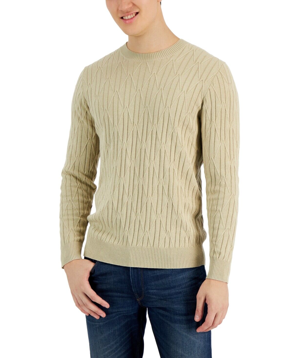 Alfani Men's Cable Sweater Twill Beige Medium
