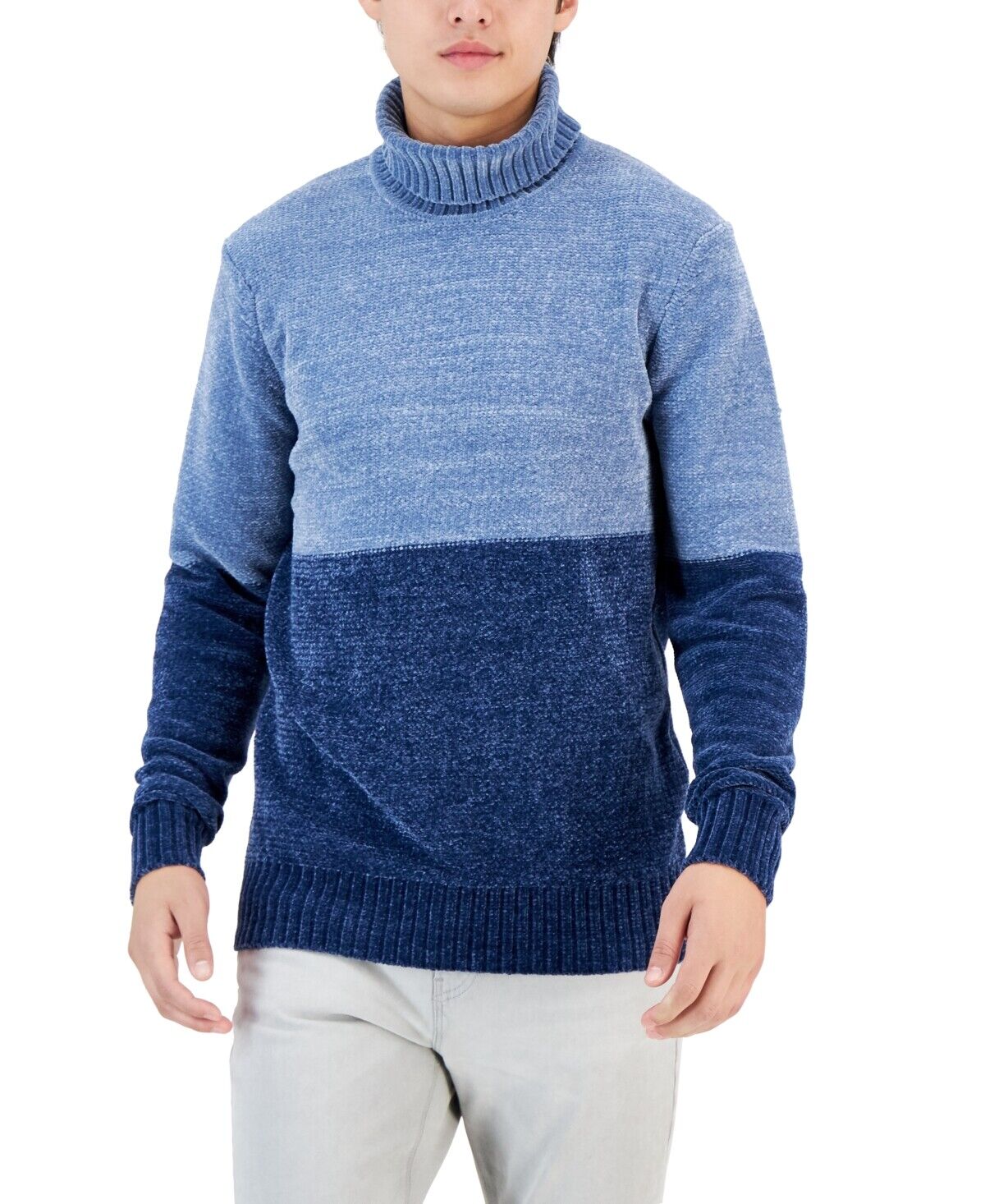 Alfani Men's Equator Colorblocked Turtleneck Sweater Blue Nite Escape 2XL
