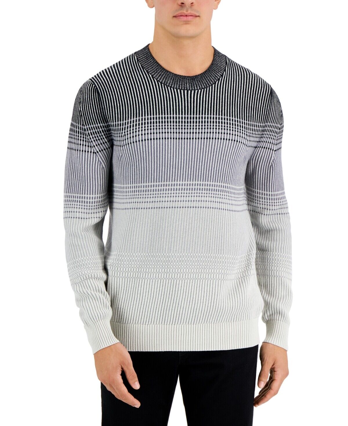 Alfani Mens Ombre Striped Sweater Black XL