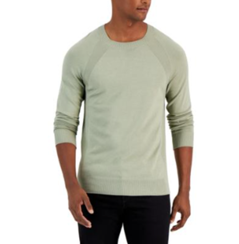 Alfani Mens Ribbed Raglan Crewneck Sweater Green XL