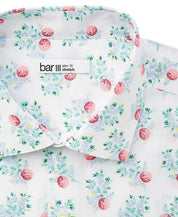 Bar III Mens Button Down Berry-Print Dress Shirt White Pink Large