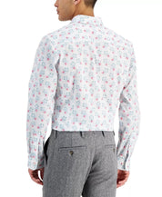 Bar III Mens Button Down Berry-Print Dress Shirt White Pink Large