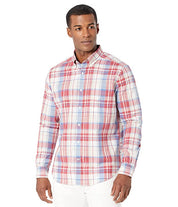 Nautica Mens Classic Fit Plaid Button Down Shirt Pink White Small