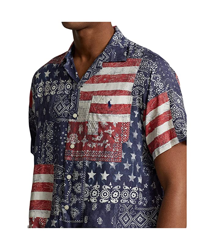 Ralph Lauren Mens Patchwork print Camp Shirt  Blue Large