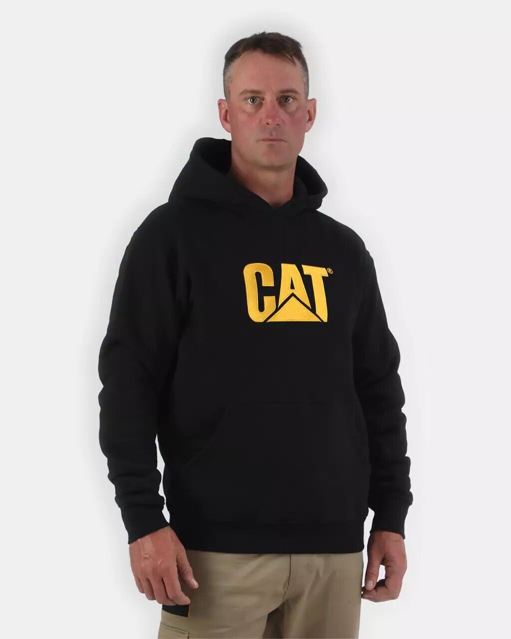 Caterpillar Men's Foundation Logo-Print Hoodie Black Yellow Writing Small