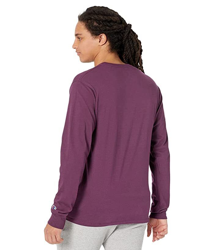 Champion Men's Classic Long Sleeve T Shirt Script Logo Plum Port 2XL