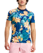 Club Room Mens Short Sleeve Crewneck T Shirt Tropical Floral Print Blue XL