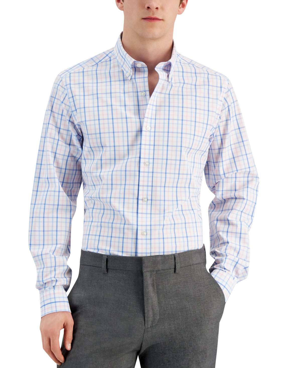 Club Room Mens Slim Fit Plaid Button Down Shirt Pink Blue XL