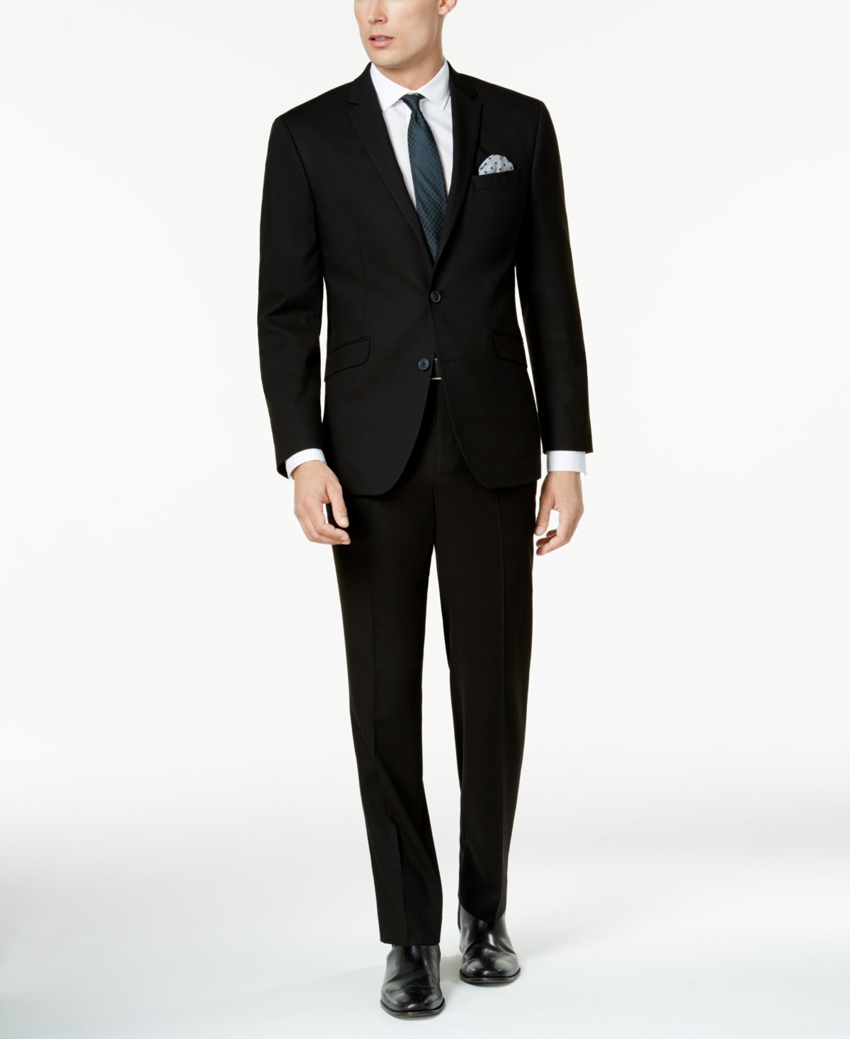 Kenneth Cole Mens Slim fit 2 Piece Suit 46 R / 40 Waist Black Solid