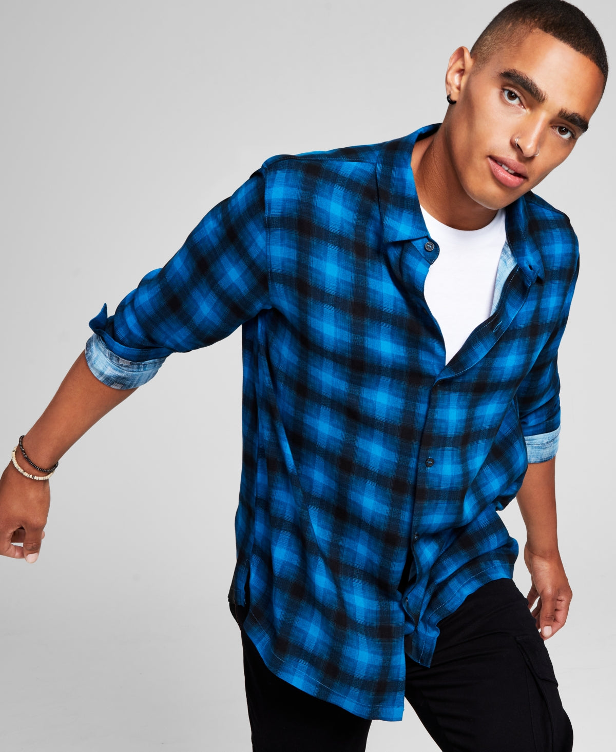 And Now This Men's Regular fit Plaid Shirt  Blue Bright blue 2XL