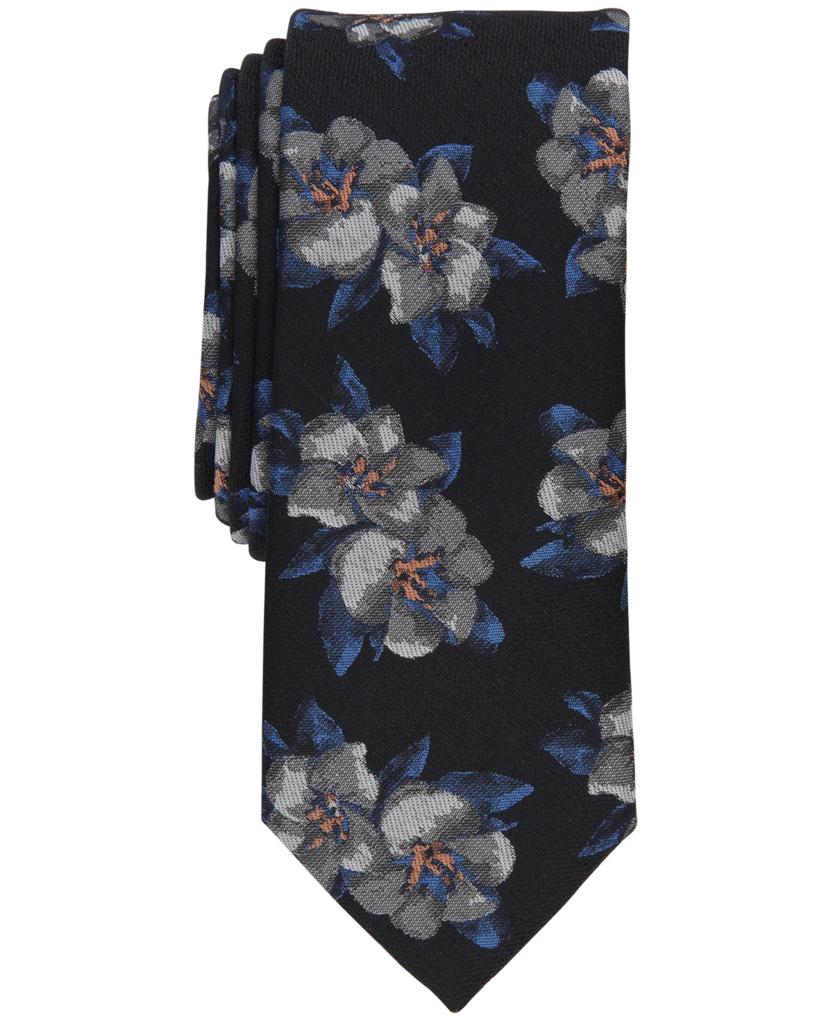 Bar III Mens Farfel Floral Tie Black Necktie