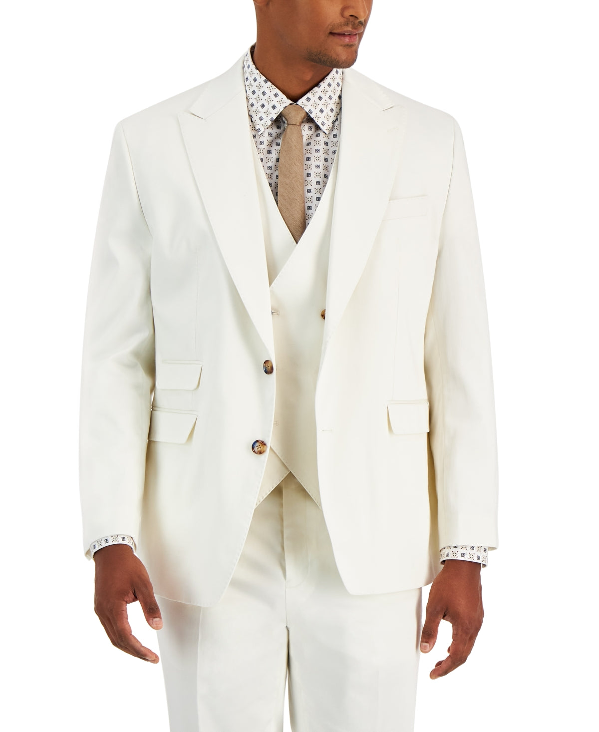 Tayion Collection Men's Classic-Fit Linen Suit Jacket  White Herringbone 42S