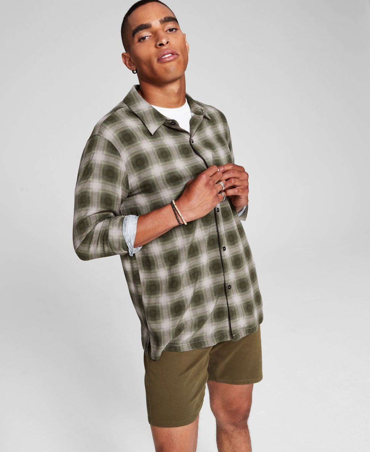 And Now This Mens Plaid Collared Button down Shirt Green XXL