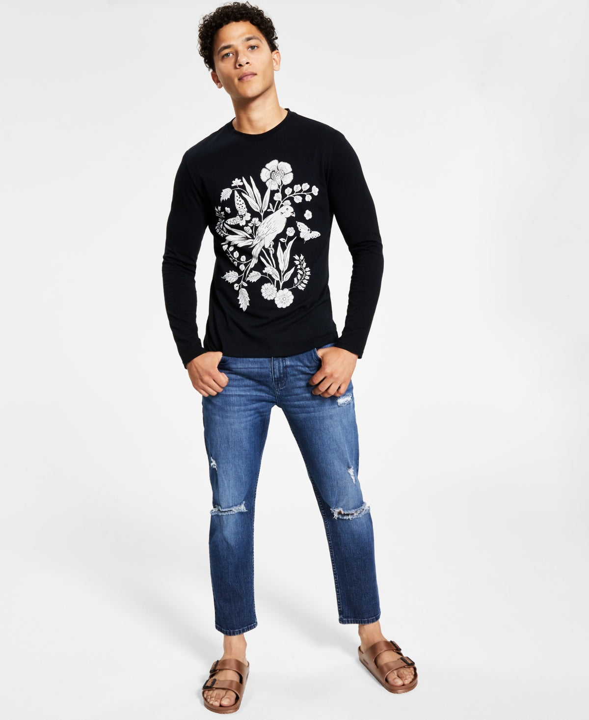 International Concepts Men's Graphic print Long Sleeve T shirt Deep Black XL