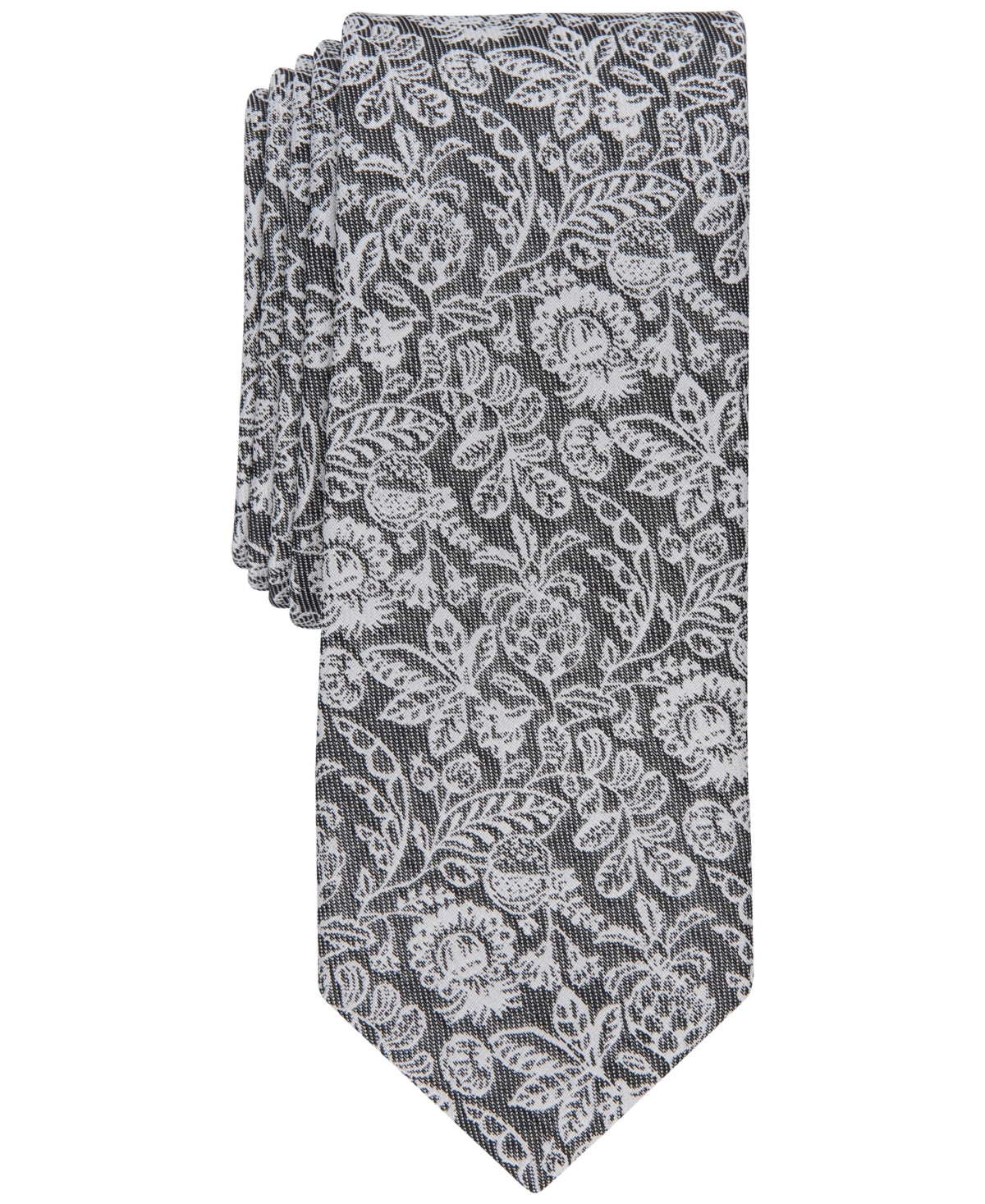 Bar Iii Men's Wiles Skinny Floral Tie Black White Necktie