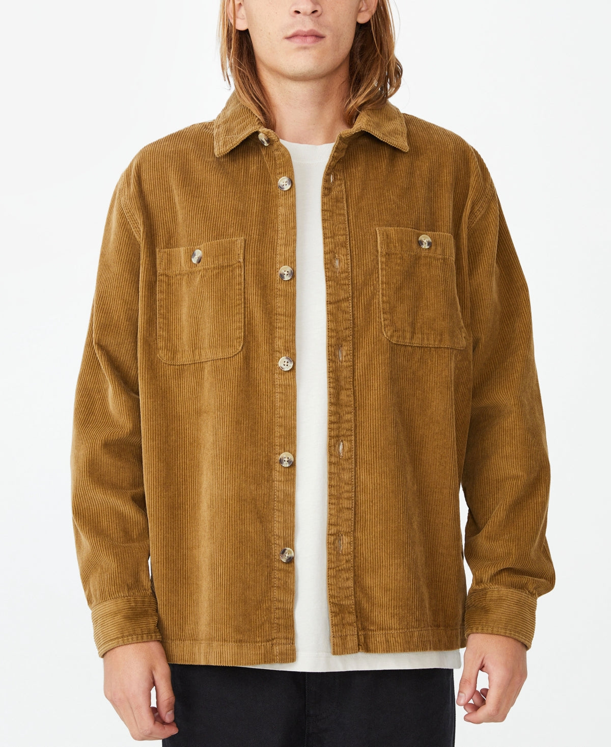 Cotton On Men's Tan Cord Cotton Heavy Overshirt Medium