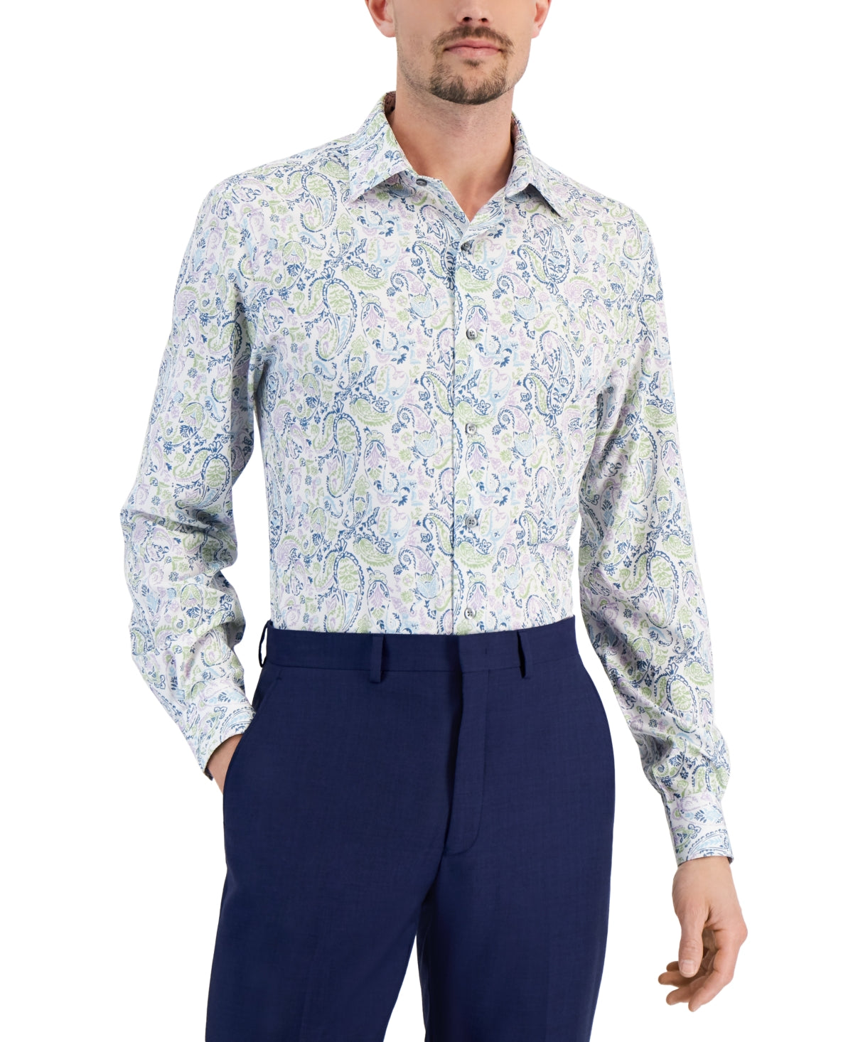 Alfani Mens Aluado Paisley Button Down Dress Shirt White 15 15 1/2 32 33