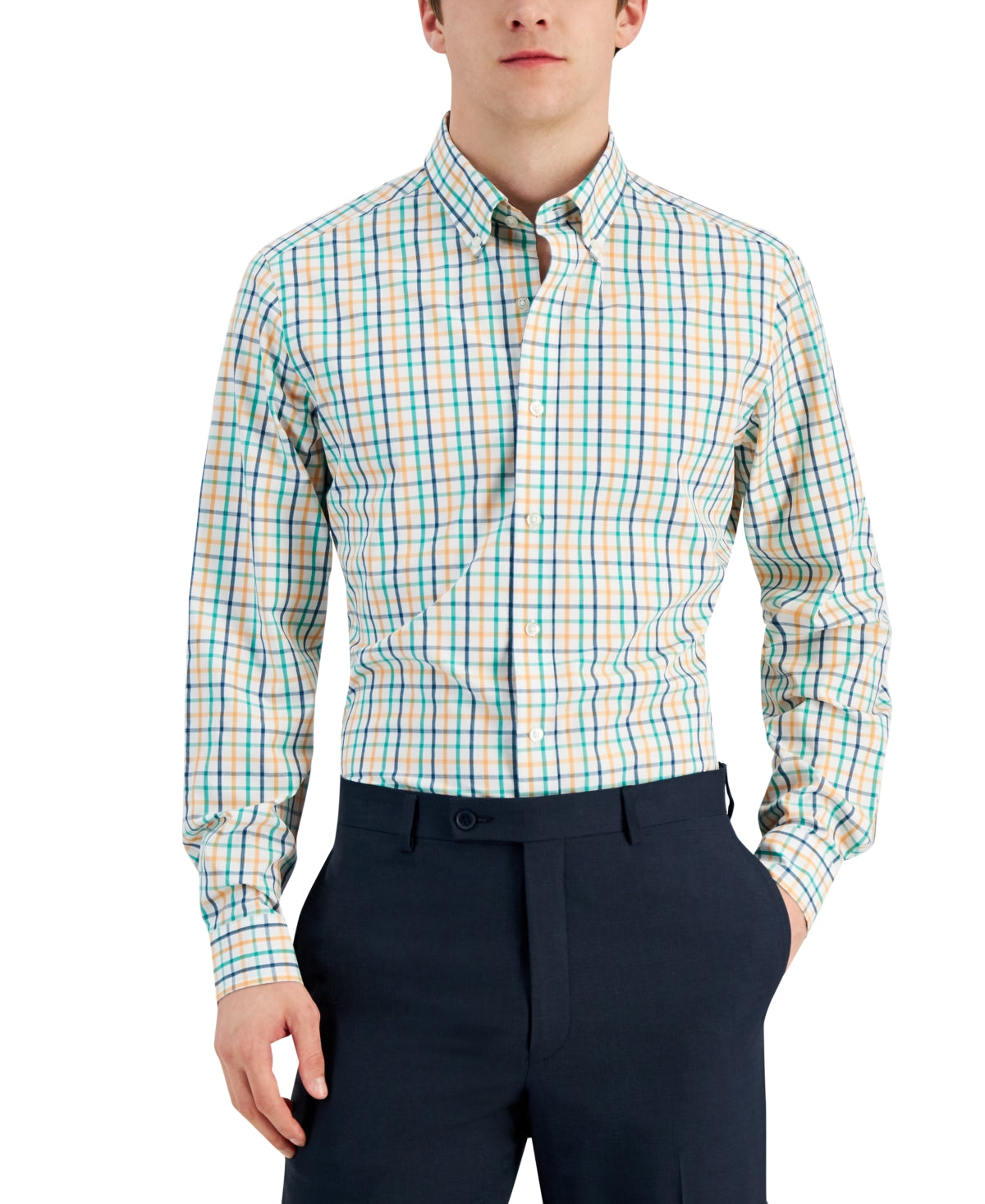 Club Room Men's Slim Fit 4 Way Stretch Button Down Dress Shirt White 16 16.5