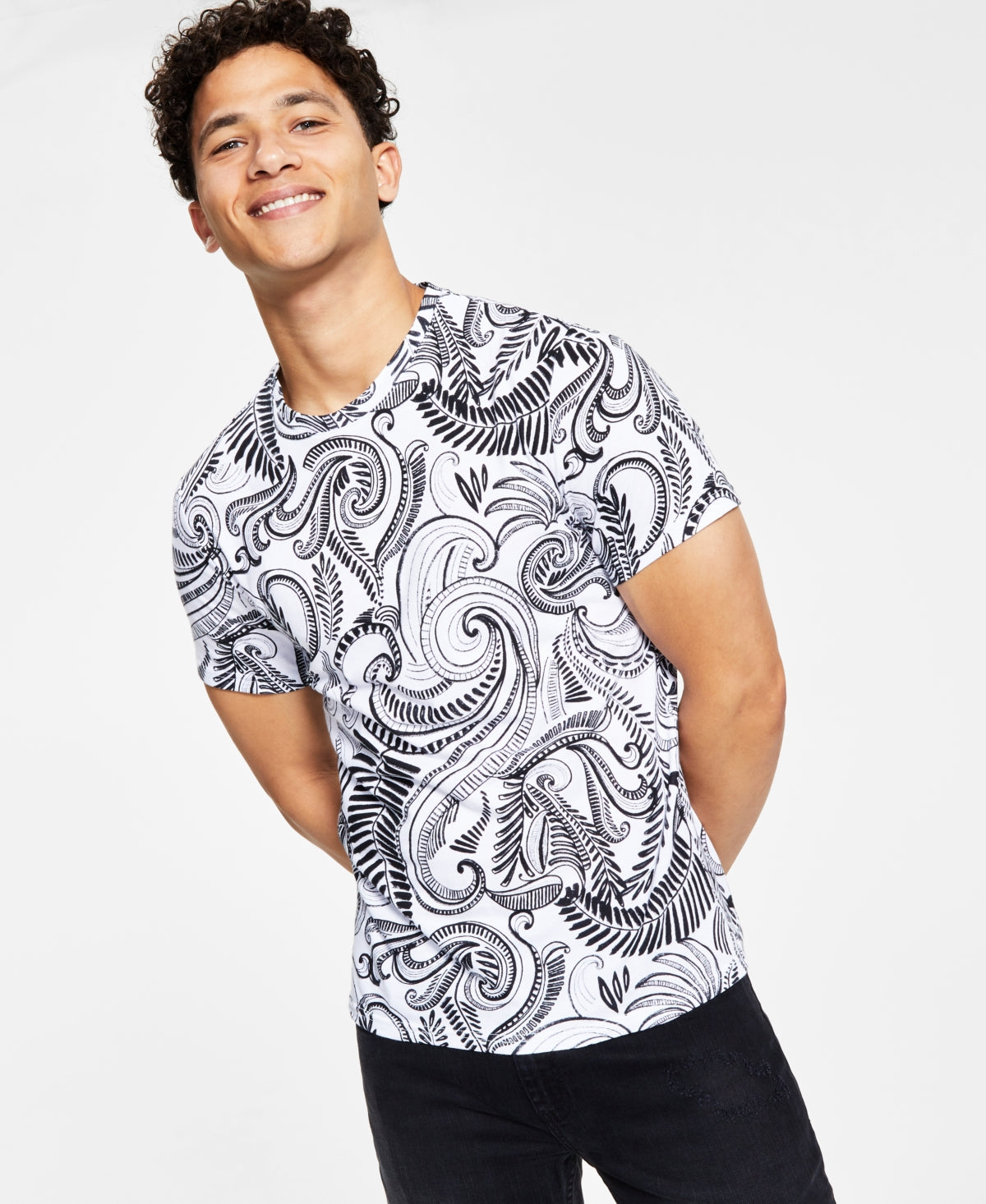 INC International Concepts Mens Batik Scroll T shirt White Small