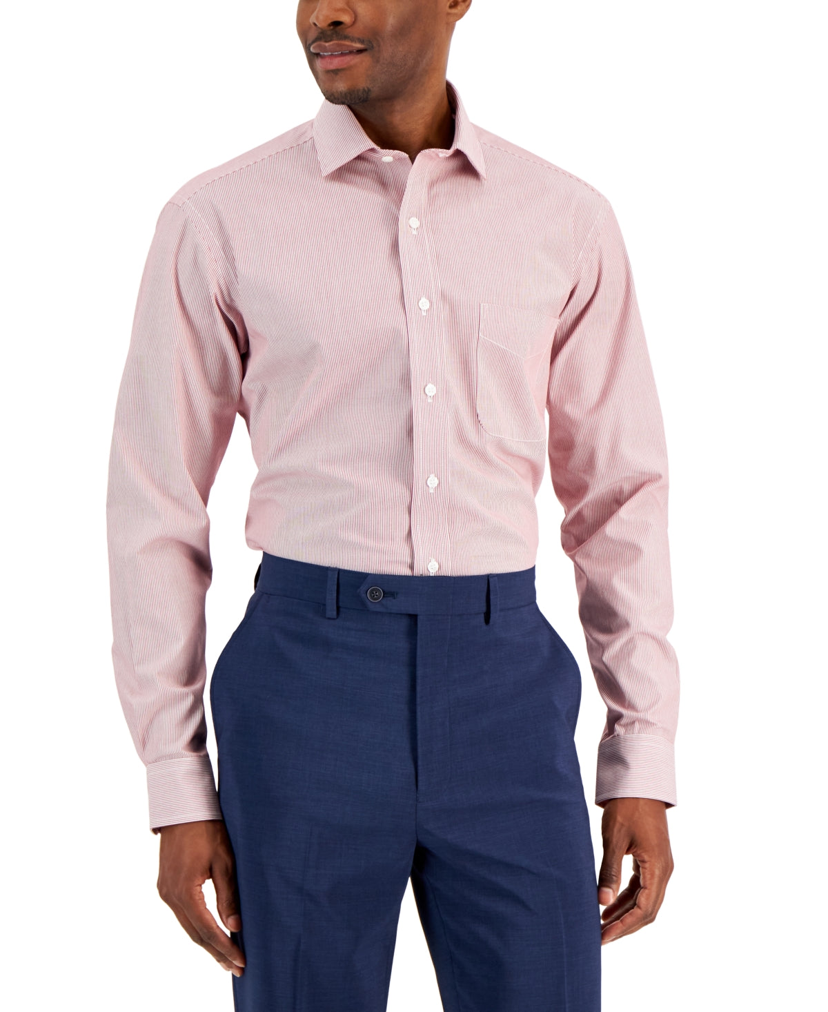 Club Room Men's Regular Fit Cotton Stripe Dress Shirt Burgundy White 16 34 35