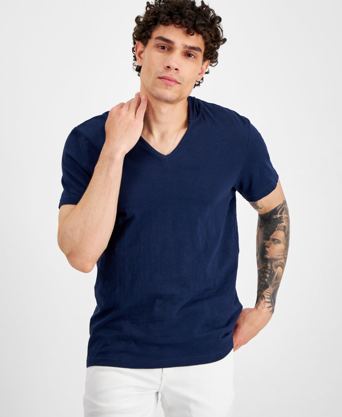 International Concepts Men's Short Sleeve V Neck T Shirt Navy Blue Small