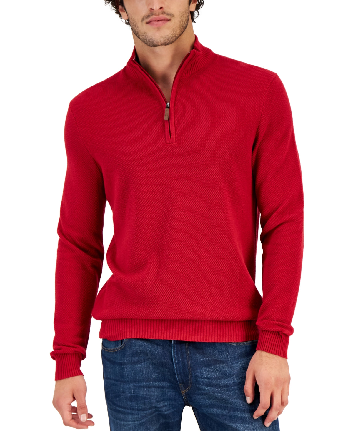 Club Room Men's Cotton 1/4 Zip Pullover Sweater Red XL