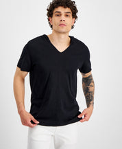 International Concepts Men's Hooded V neck Short Sleeve T shirt Deep Black Small