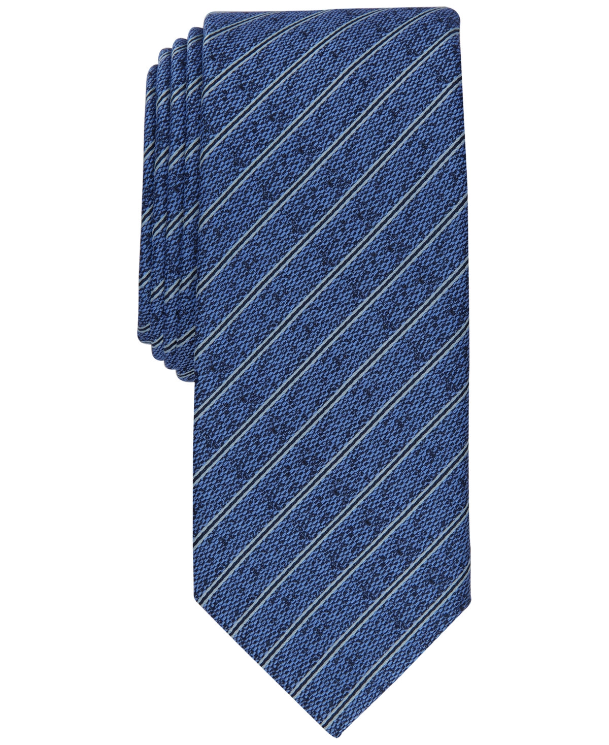 Alfani Mens Slim Stripe Tie Navy Blue Necktie