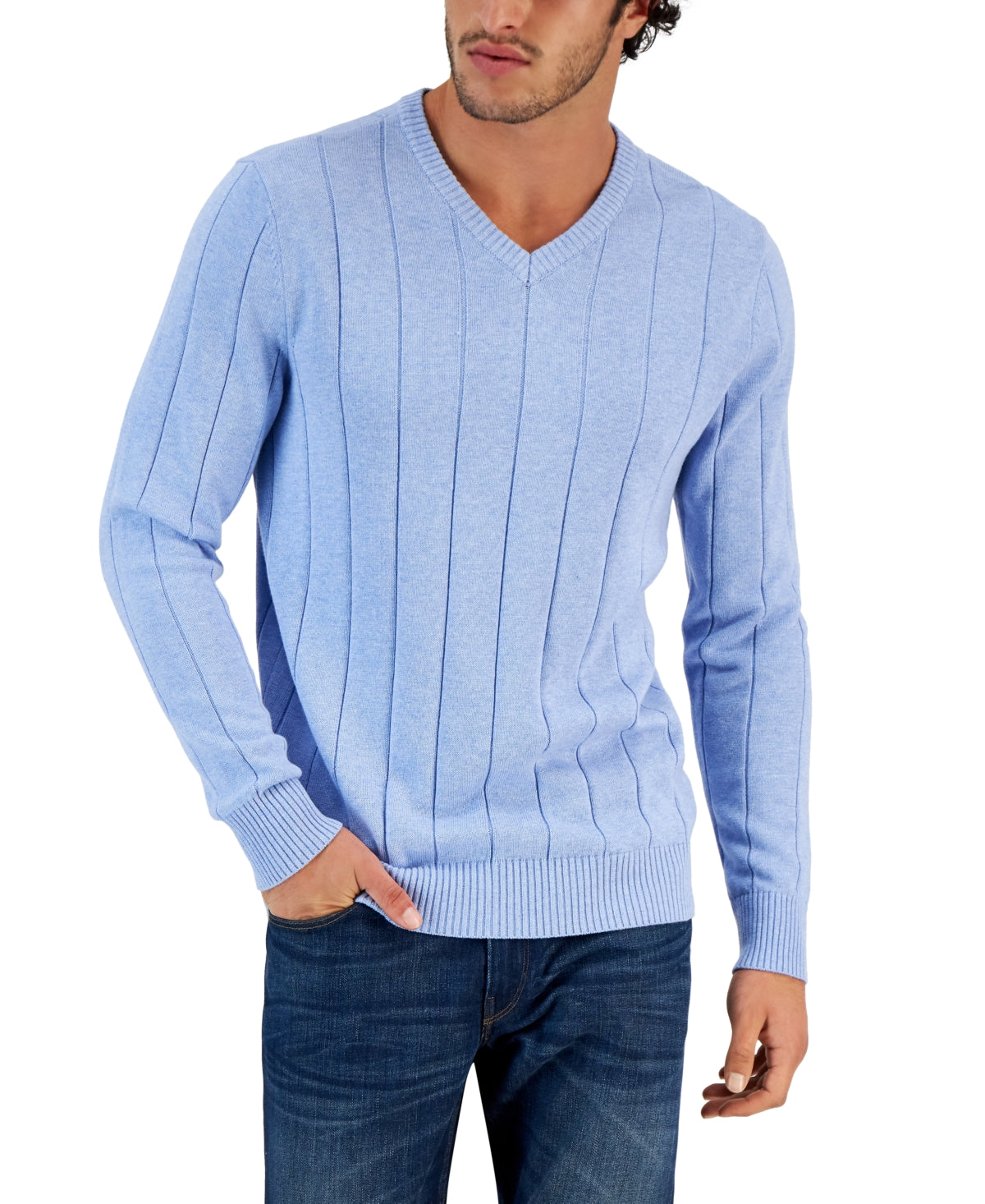 Club Room Men's Blue Yonder V Neck Sweater Large