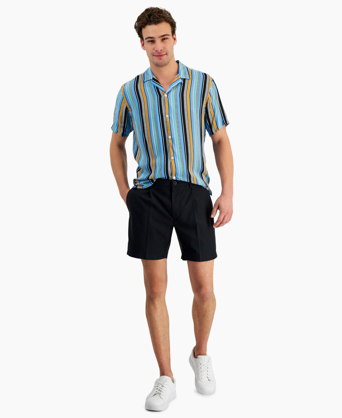 INC International Concepts Mens Regular fit Pleated 7" Shorts Black 34 Reg