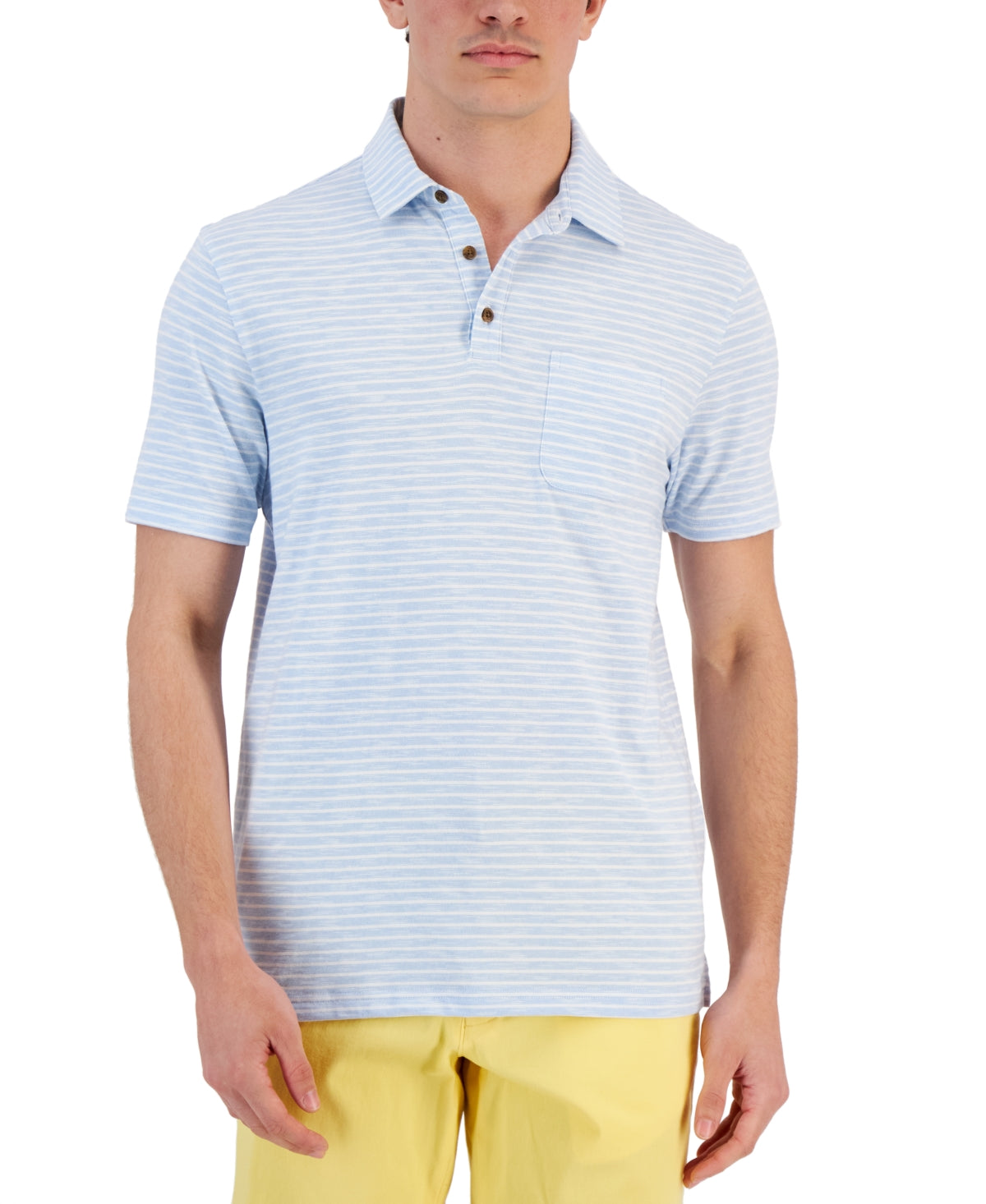 Club Room Mens Skysail Blue Marled Stripe Short Sleeve Polo Shirt Small
