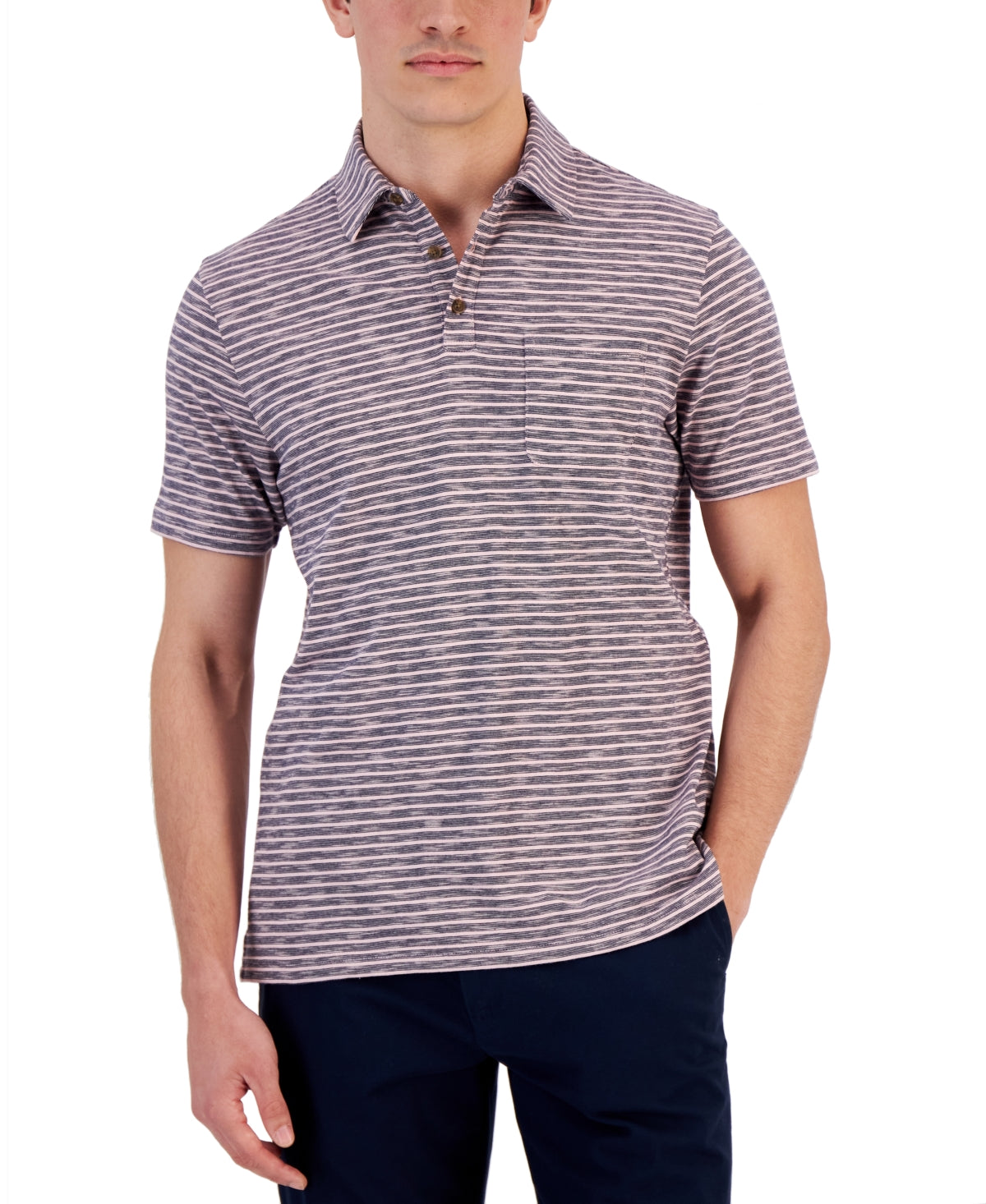 Club Room Mens Short Sleeve Marled Striped Polo Shirt  Ash Pink 2XL