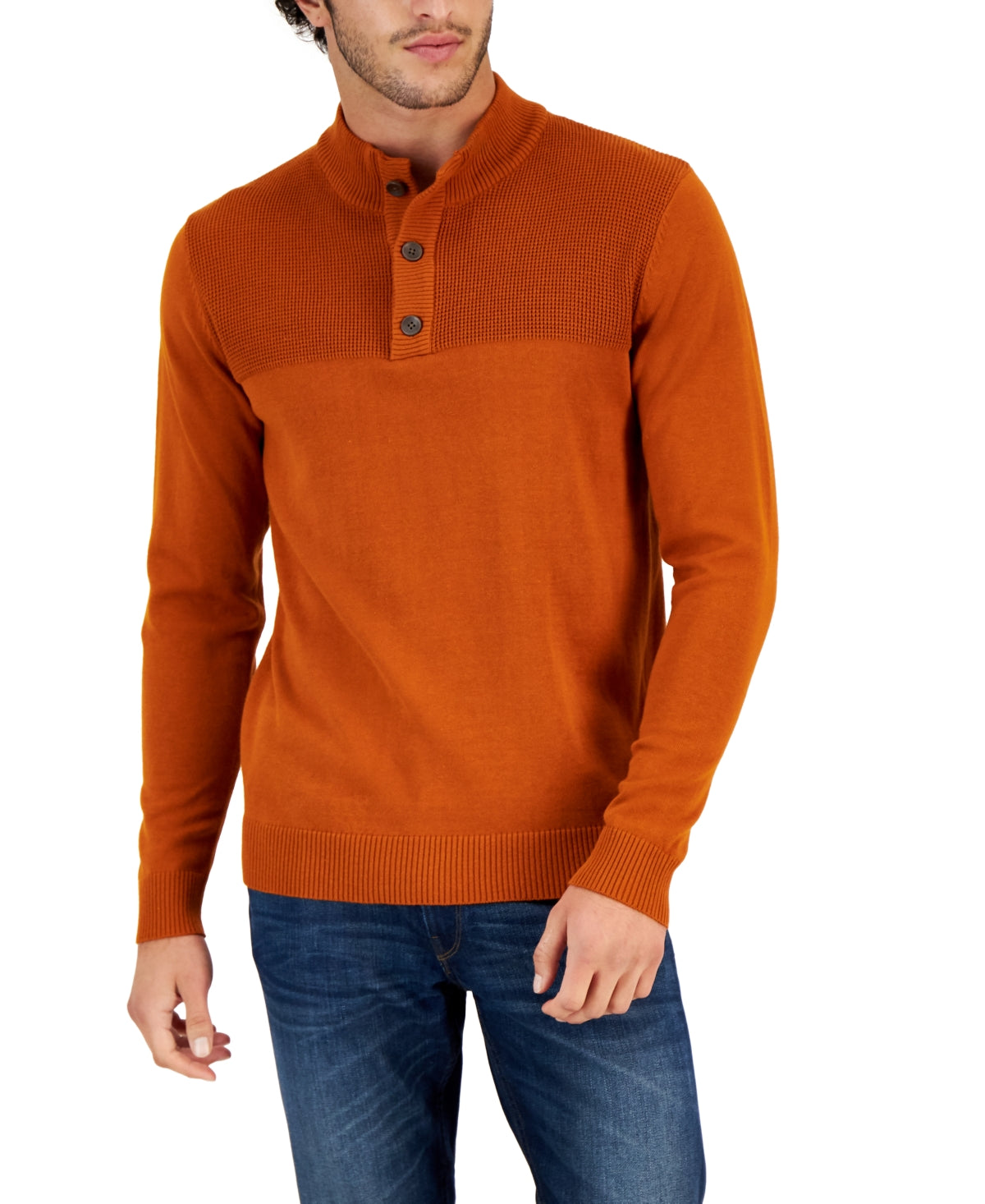 Club Room Men's Waffle Sweater Deep Rust XL