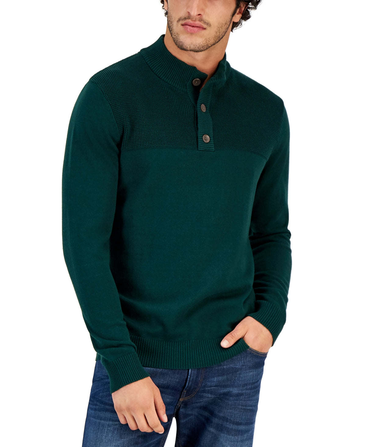 Club Room Men's Dark Green Henley Mock Neck Sweater XXL
