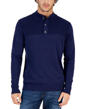 Club Room Mens Mock Neck Henley Pullover Sweater Navy Blue XXL