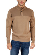 Club Room Mens Mock Neck Henley Waffle Sweater Small Brown