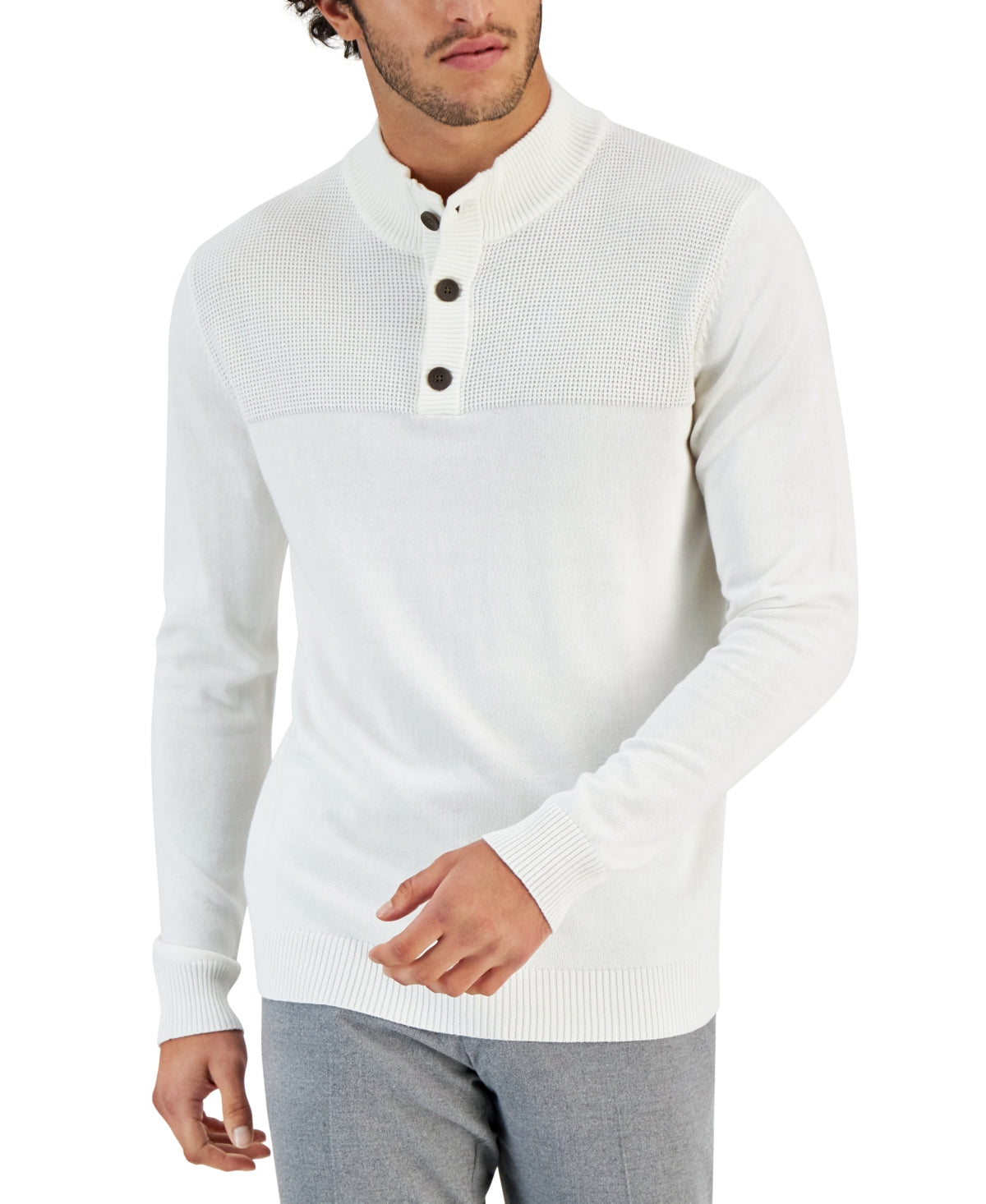 Club Room Men's Mock Neck Henley Sweater Light Beige 3XL