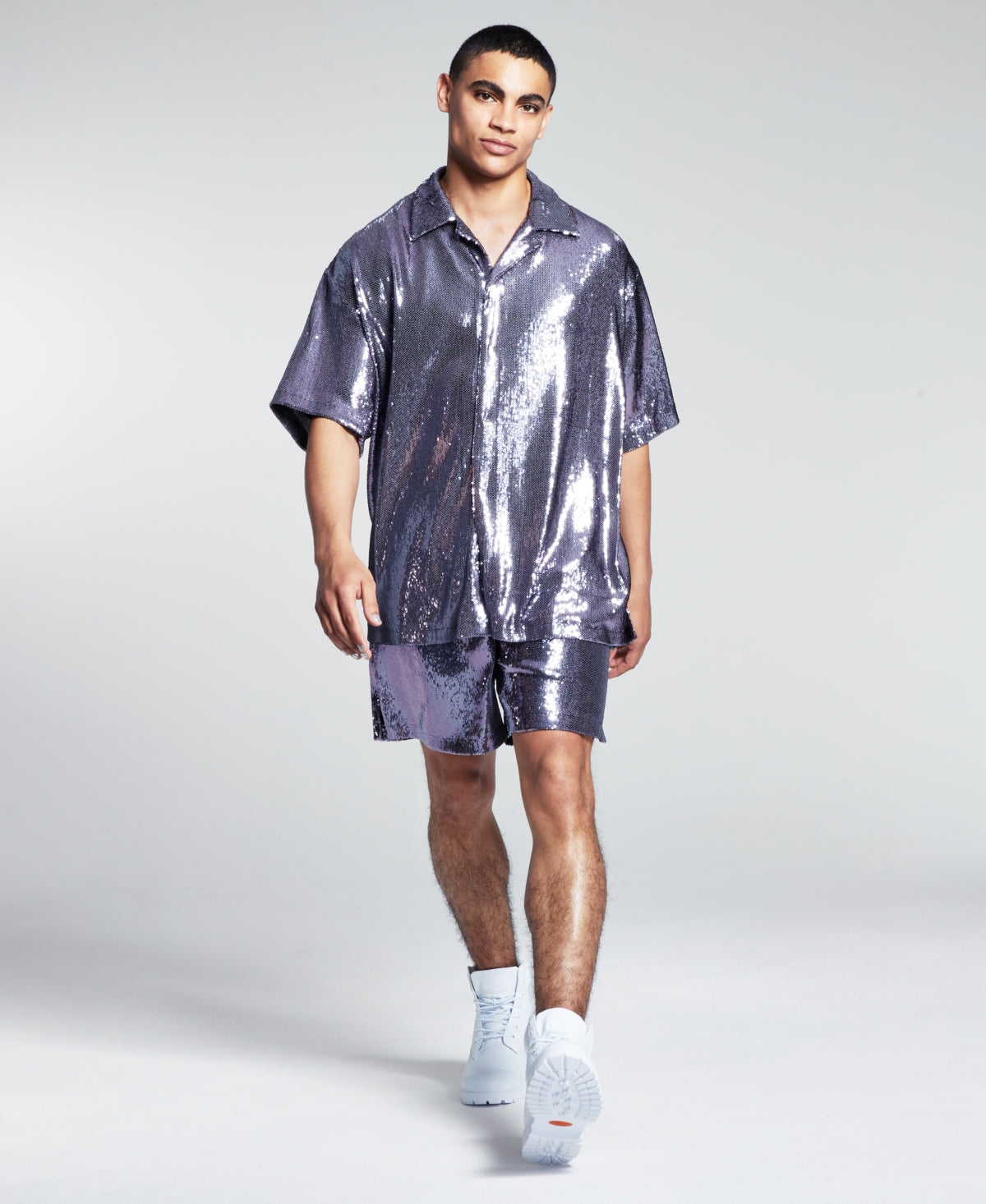 5:31 by JEROME Lamaar Men's Regular-Fit Sequin Camp Shirt XL Purple