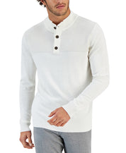 Club Room Mens Button Neck Waffle Sweater Small White Cotton