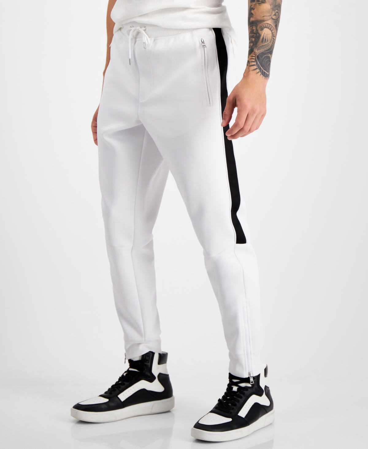 International Concepts Mens Neoprene Track Jogger Pants White Large