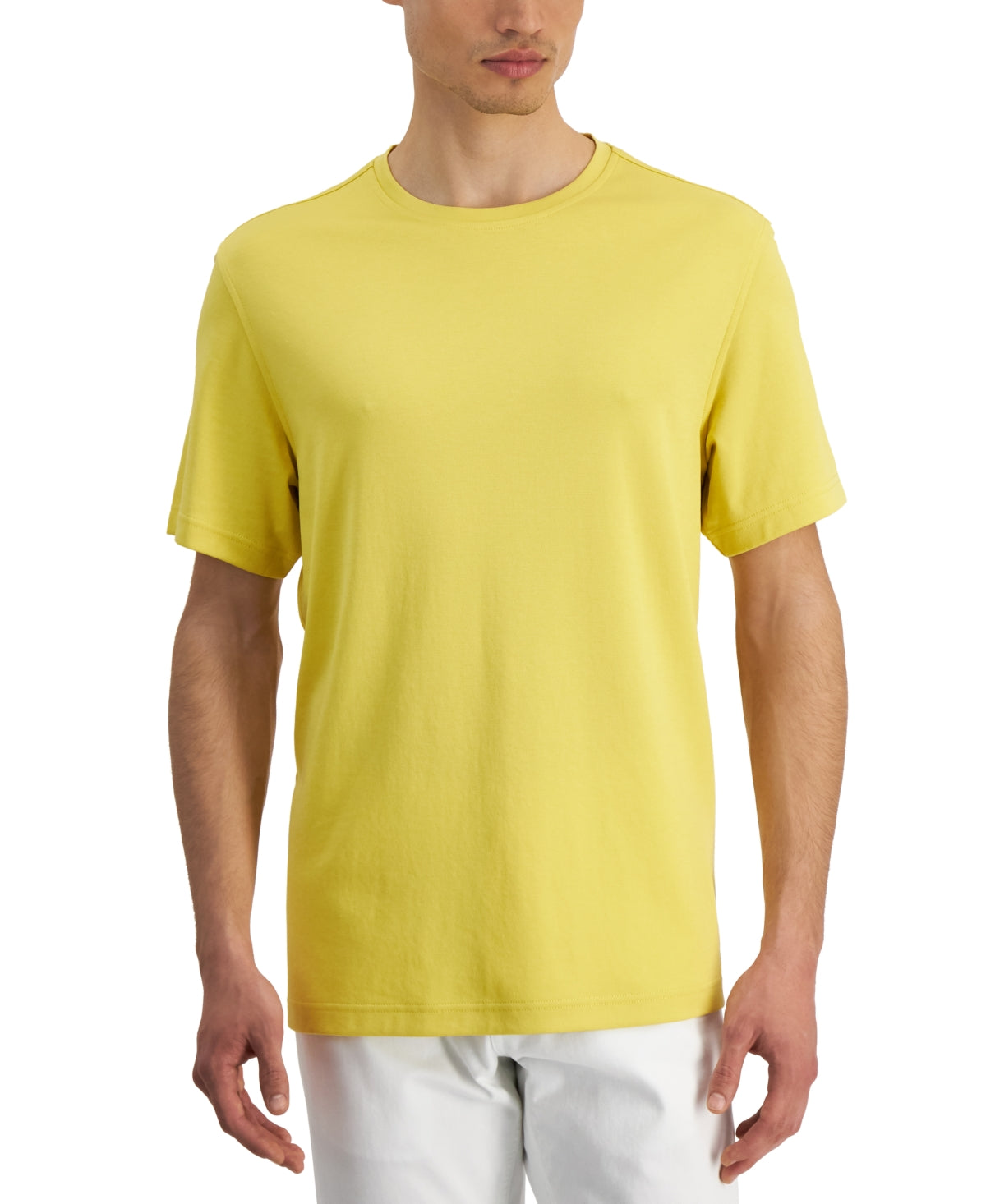 Alfani Men's Supima Crewneck T shirt  Glimmer Lt/Pas Yellow Small
