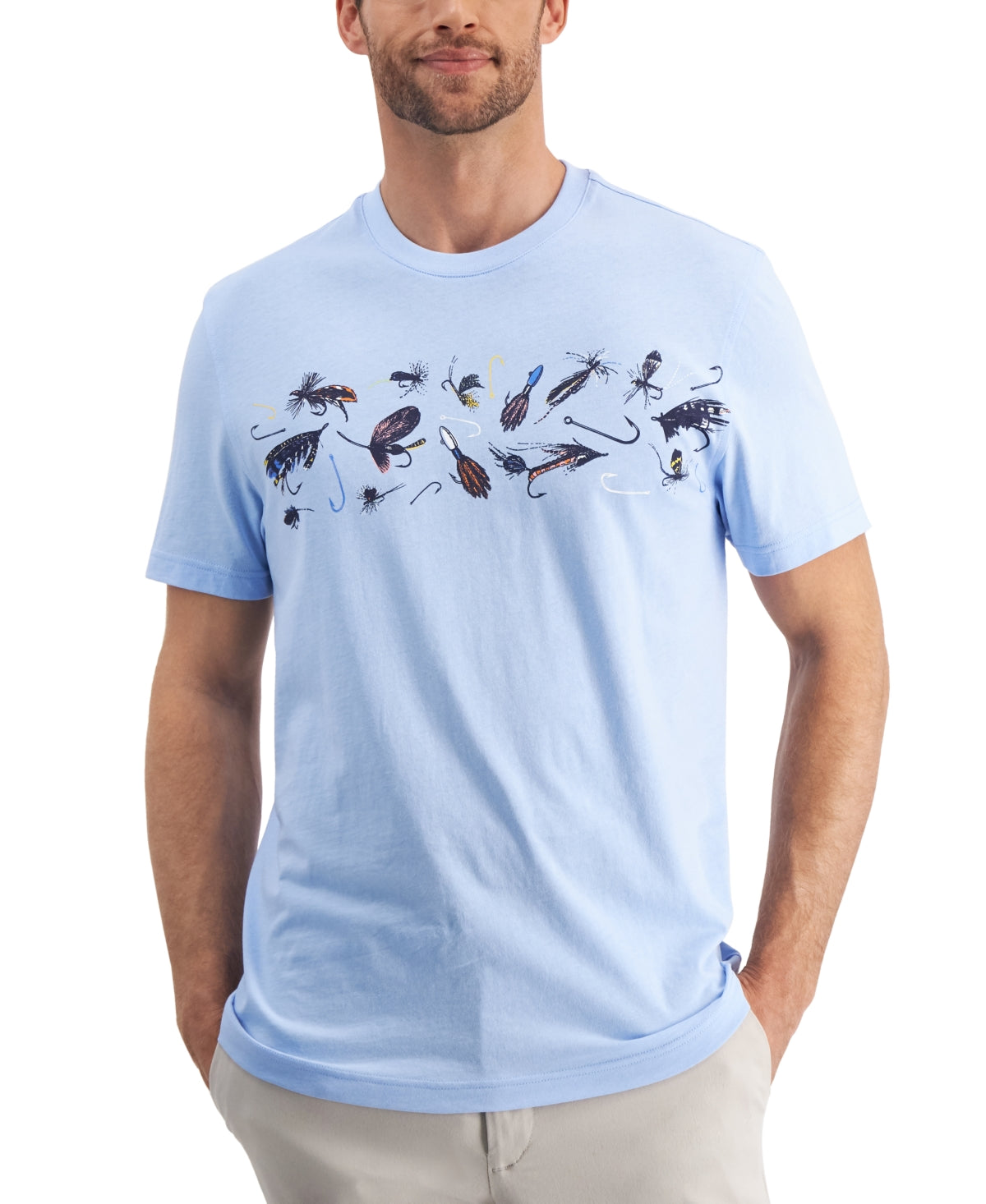 Club Room Mens Graphic Short Sleeve T Shirt Pale Blue Large