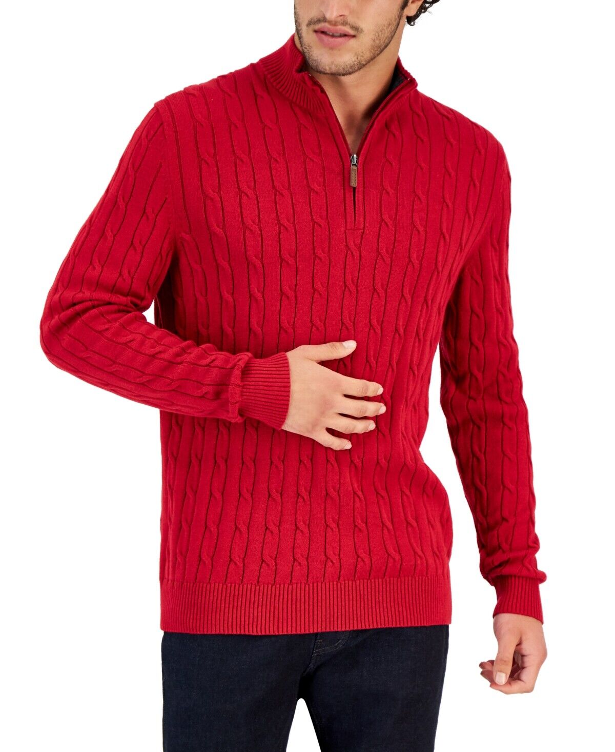 Club Room Mens Cable-Knit Quarter-Zip Sweater Anthem Red Medium