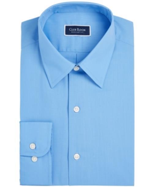 Club Room Men's Regular Fit Solid Dress Shirt Blue 17.5/32-33