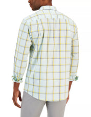 Club Room Mens Cresta Plaid Woven Long Sleeve Shirt- Blue Chiffon Large